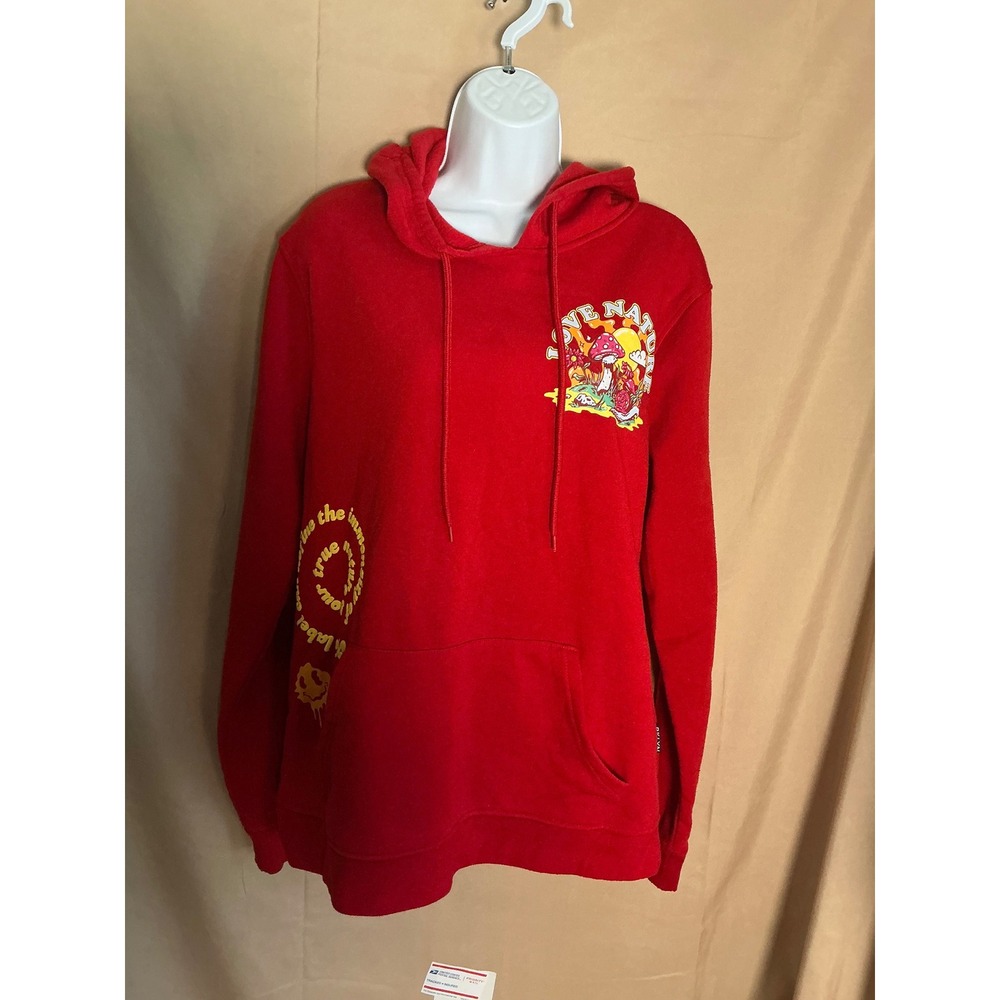 Brooklyn Cloth Hoodie Mens Large Red Excellent Love Nature Mushroom Graphic